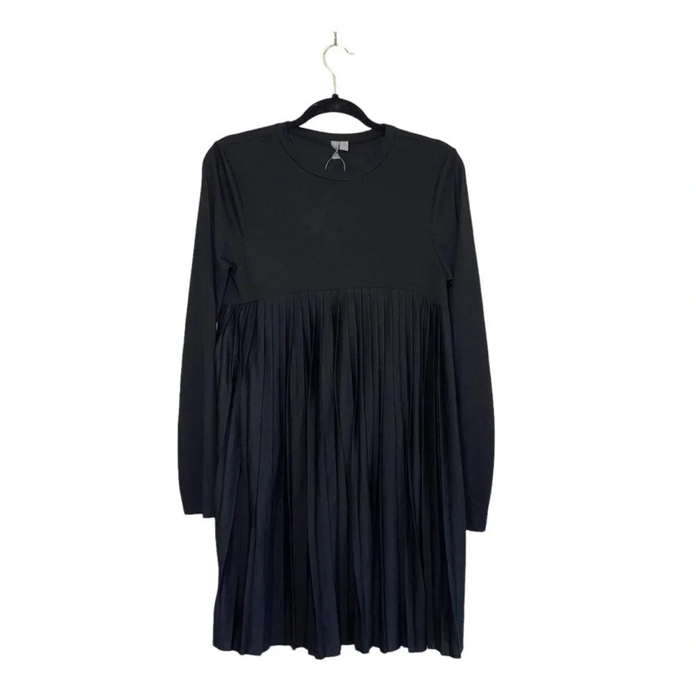 ASOS NWT Black Pleated Crew Neck Long Sleeve Mini Dress Size 8 Women’s